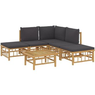 vidaXL Set De Muebles De Jard&iacute;n 6 Piezas Bamb&uacute; Con Cojines Gris Oscuro Vidaxl