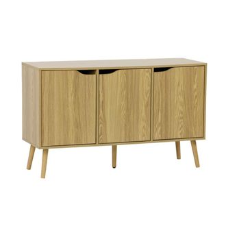 Sweeek Aparador efecto nogal con 3 puertas y 3 estantes, 120cm, efecto fresno