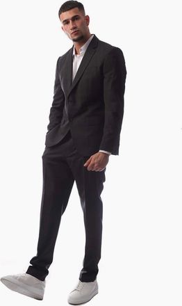 HUGO BOSS Mens Solid Patterned Lapel Collared Suit Jacket - Black - Size: 38 48