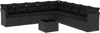 vidaXL Vidaxl - Set De Sof&aacute;s De Jard&iacute;n 10 Pzas Cojines Rat&aacute;n Sint&eacute;tico Negro