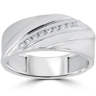 Pompeii3 1/6CT Mens Diamond Ring 10K White Gold Size Selectable
