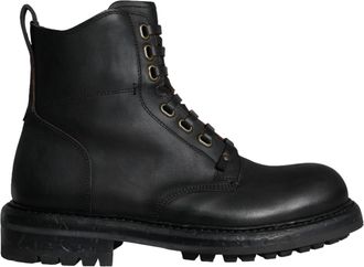 Dolce & Gabbana Black Lace Up Mid Calf Boots Men Mens Shoes (Pre-Owned)