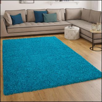Paco Home Alfombra De Pelo Alto Y Largo Shaggy Sky Monocolor En Turquesa 140x200 Cm - Paco Home