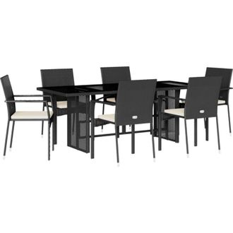vidaXL Set De Comedor De Jard&iacute;n 7 Pzas Y Cojines Rat&aacute;n Sint&eacute;tico Negro Vidaxl