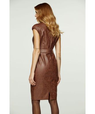 M&oacute;veis Conquista Womens Chocolate Brown Faux Leather Dress - Size EU 38 (Womens)