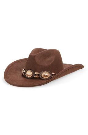 Tasha Western Cowboy Hat with Concho Leather Band in Chocolate Brown at Nordstrom