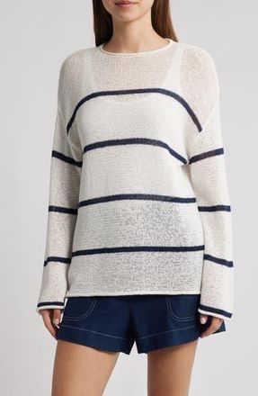 Rails Evangeline Stripe Cotton & Linen Blend Sweater in White/Navy Stripe at Nordstrom Rack, Size X-Large