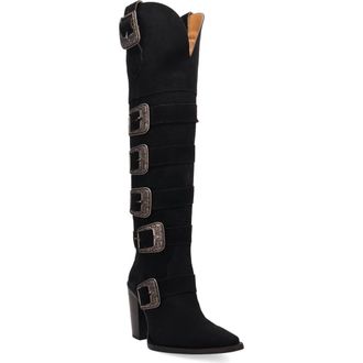 Dingo Bucked Off Leopard Print Leather Western Boot in Black at Nordstrom, Size 7.5
