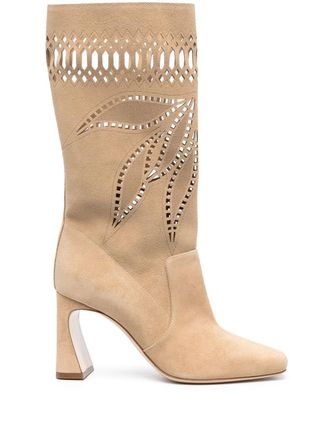 Alberta Ferretti 90mm perforated suede ankle boots - women - Calf Suede/Calf Suede/Calf Leather/Calf Leather - 40 - Neutrals