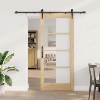 vidaXL Puerta Deslizante Manual Marr&oacute;n 78 X 202 Cm Madera Y Metal Vidaxl