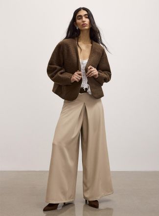 Icone Womens Faux suede belt deep pleating ultra-wide-leg pant