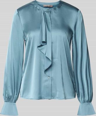 Christian Berg Regular Fit Satinbluse mit Volant in Rauchblau, Größe 34