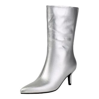 Generic Womens Leisure Mid Calf Boots Pointed Toe Med Stiletto Heel With Side Zipper For A Modern Fashionable Look