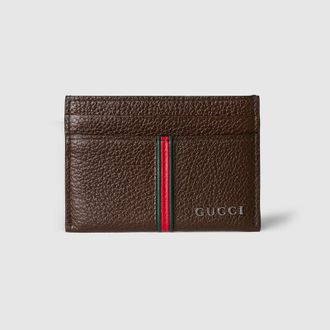 Gucci Card Case With Web, Brown, Leather
