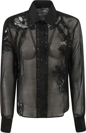 Ermanno Scervino Overhemden, Dames, Zwart, S, Katoen, Zwarte Geborduurde Overhemd