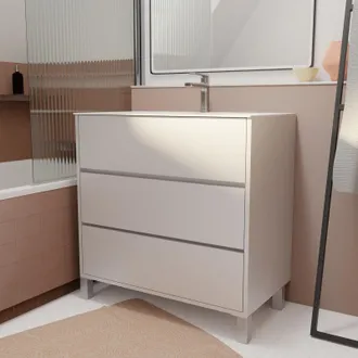 Aurlane Set Mobile Bagno 80 Cm Laccato Bianco 3 Cassetti Con Lavabo In Ceramica - Xenos