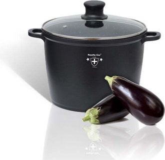 Royalty Line Vaso per zuppa da 28 cm, 10,5 l, nero, rivestimento in marmo, antiaderente, casseruola, con coperchio in vetro