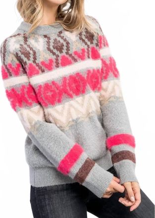 THML Clothing Fair Isle Mohair Knit Sweater In Pink/grey