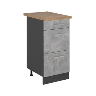 Vicco Mueble Bajo De Cocina R-line, Hormig&oacute;n, 40 Cm Con Cajones, Et Roble