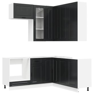 vidaXL Unidad De Cocina Porto 8 Uds. Negro Madera De Ingenier&iacute;a Vidaxl
