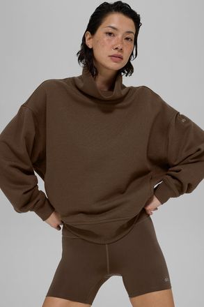 Alo | Hazy Mock Neck Pullover Top in Espresso Brown, Size: Large
