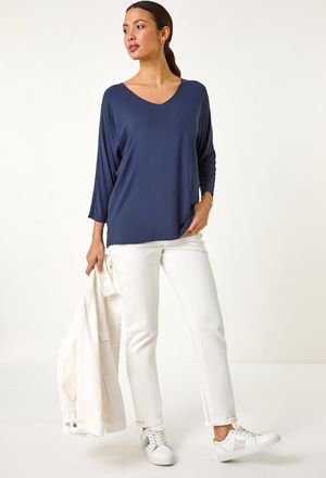 Roman Ribbed V-Neck Stretch Top