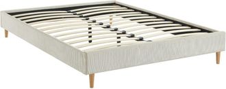 Sweeek Cama con somier 140cm, acabado en pana fina, blanco