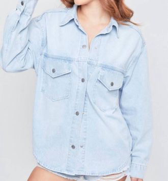 YMI Baguette Long Sleeve Denim Shirt In Barely Blue