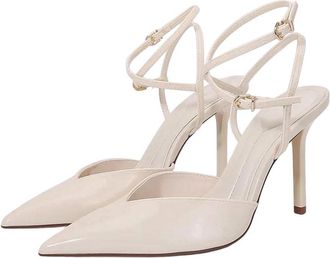 Generic Women Patent Leather High Heel Ankle Strap Pumps Pointed Toe Buckle Banquet Dress Shoes White