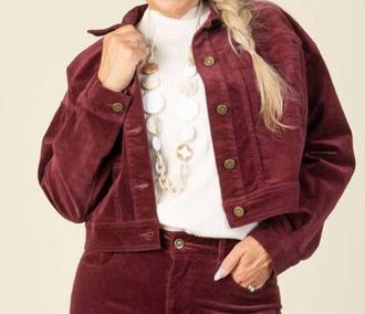 Tribal Long Sleeve Button Down Cordoroy Jacket In Wine