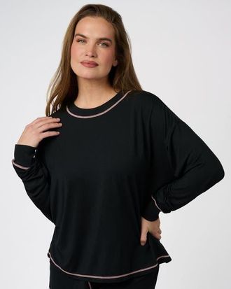 WeWoreWhat Boxy Long Sleeve Sleep Tee in Blk/bublegm Pnk at Nordstrom, Size X-Large