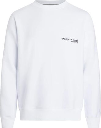 Calvin Klein Witte Sweater met Ribgebreide Afwerking - Heren - Sweatshirts - Wit - L - Katoen - Hoodies & sweatvesten