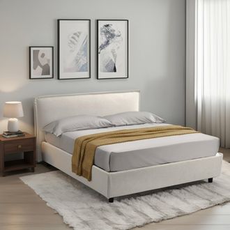 Dmora Cama Francesa Broni, Colch&oacute;n Incluido, Desenfundable Made In Italy, Con Contenedor, Beige