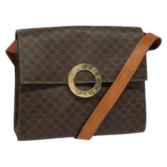 Celine Pre-owned Cross Body Bags, female, Brown, Size: ONE SIZE Pre-owned Vintage macadam circle logo shoulder bag