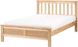 Beliani Bed Frame Light Brown Pine Wood EU Small Double Size 4ft Slatted Base Scandinavian Traditional Style Bedroom MAYENNE