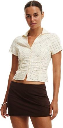 Cotton On Womens Maya Rouched Shirt in Lily Micro Polka Dot Vanilla at Nordstrom, Size 0