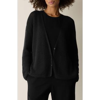 Eileen Fisher Open Stitch Organic Cotton Blend V-Neck Cardigan in Black at Nordstrom, Size Xx-Small