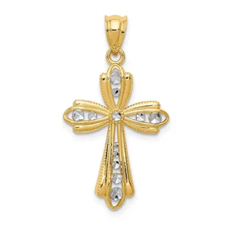 Diamond2Deal 14k Yellow Gold Rhodium Diamond Cut Cross Charm
