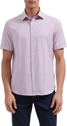 Bugatchi Miles OoohCotton Floral Short Sleeve Button-Up Shirt in Dusty Pink at Nordstrom, Size Xxx-Large