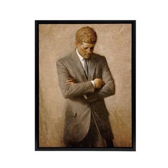 Artery8 Shikler US President John F Kennedy JFK Framed Canvas Wall Art Print in Brown | Size: W24 x H32