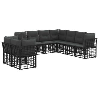 vidaXL Conjunto De Sof&aacute;s De Exterior Negro Poli&eacute;ster Vidaxl