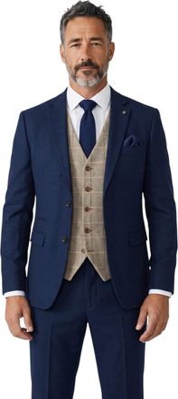 PAUL ANDREW Arthur Navy 3 Piece Wedding Formal Suit with Brown Tweed Check Waistcoat