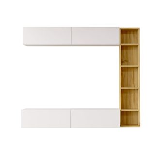 Mobili Rebecca Mobili Rebecca - Mueble De Pared Rebecca Mobili Hilba 143,5x169x26 Tablero De Part&iacute;culas Blanco Marr&oacute;n Claro Moderno Conjunto 3 Pzs