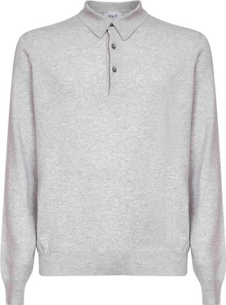 D4.0 Polo met drieknoopsluiting en ribbelstructuur - Heren - Ronde hals truien - Grijs - XL - Wol - Truien & Vesten