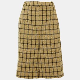 Ganni Ganni Beige Checked Cotton Pleated Relaxed Fit Shorts