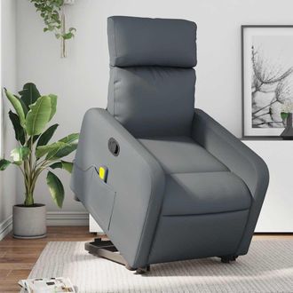 vidaXL Sill&oacute;n Reclinable De Masaje De Pie Cuero Artificial Gris Vidaxl