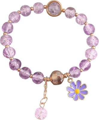 Generic Colorful Flower Amethyst ChildrenS Bracelet Female Crystal Beaded Elastic Rope Wedding Jewelry Set (Purple, One Size)