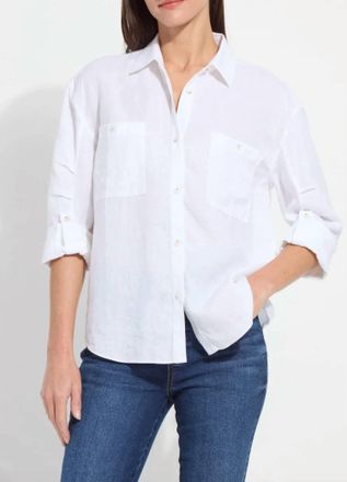 Lyss&eacute; Rose Roll Tab Utility Linen Shirt In White