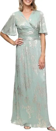 S.L. Fashions Metallic Jacquard Gown in Sage /Gold at Nordstrom, Size 16