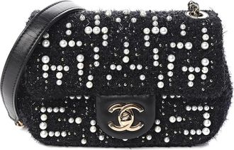 Chanel Black Tweed Cosmos Pearl Single Flap Bag